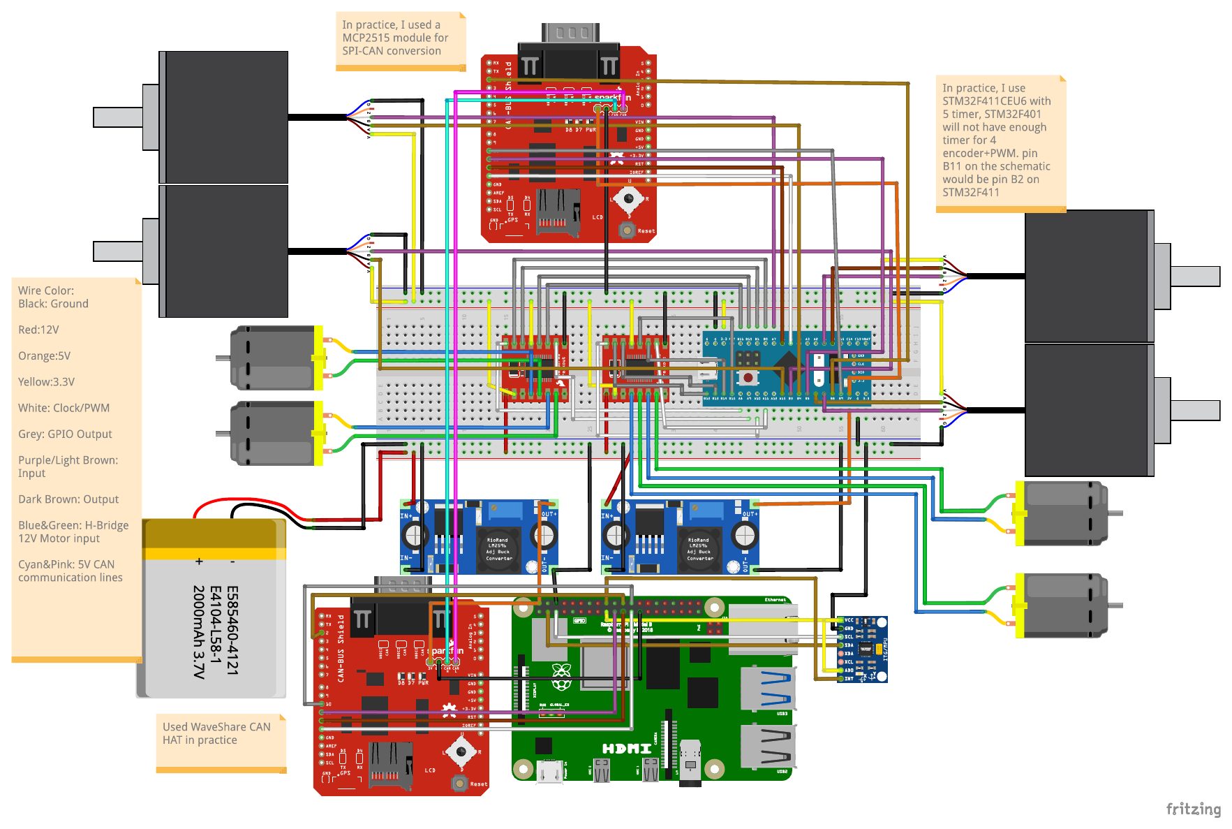 Full Fritzing breadboard wiring diagram for the rover