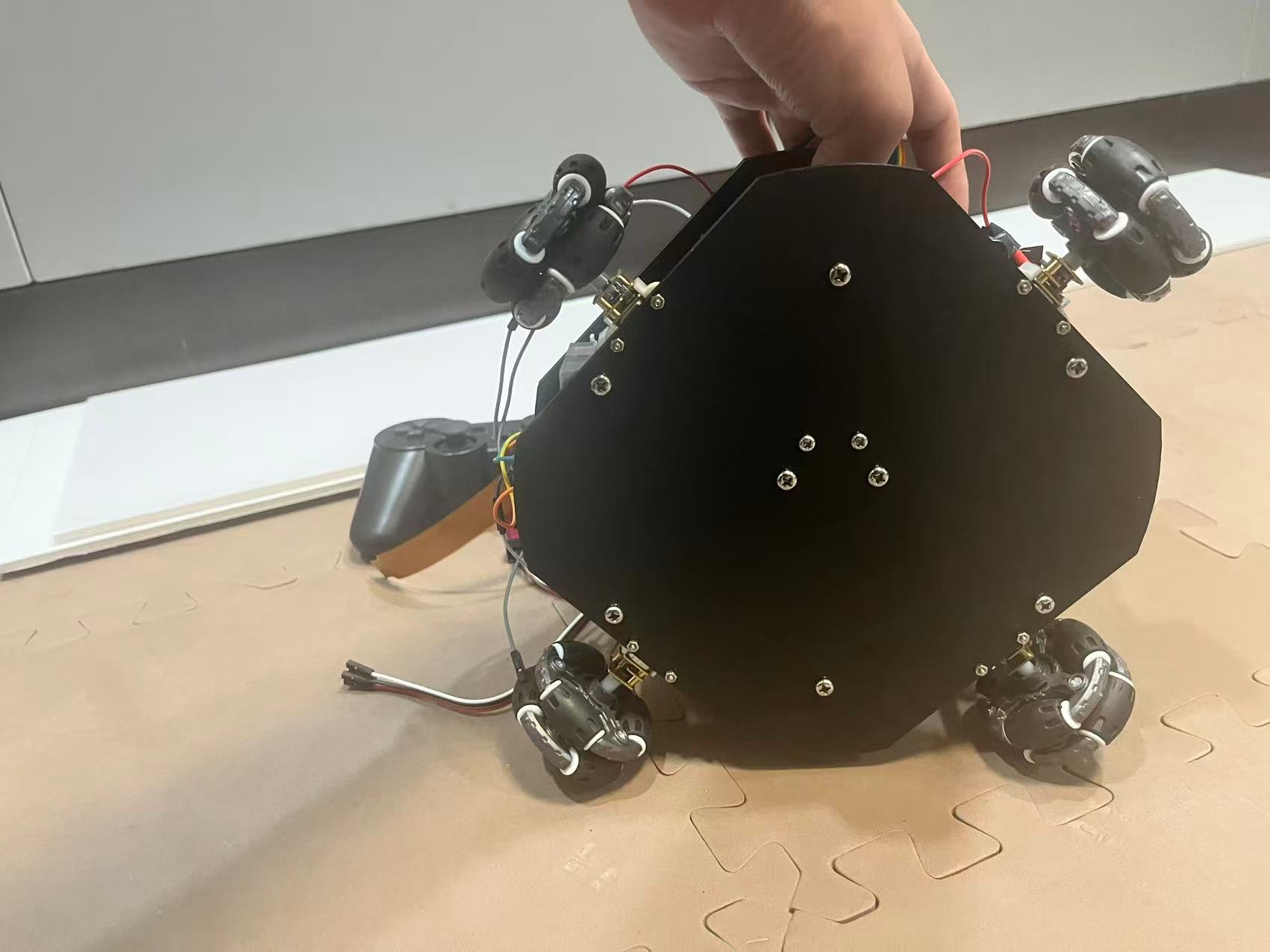 Bottom view of the X-drive rover